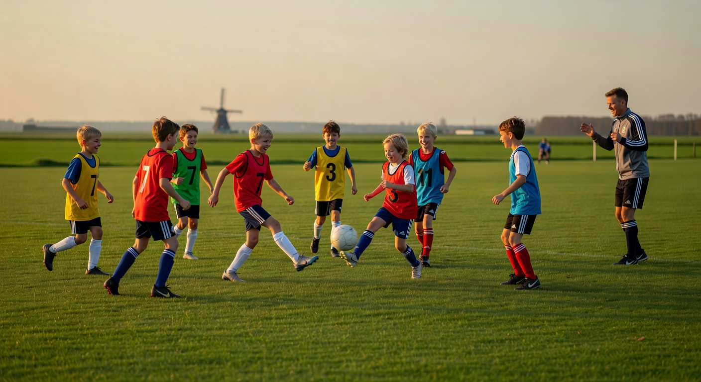Kinderen in een energieke baloefening met coach